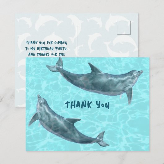 Dolphin Feestje Bedankt Van Kinderen Briefkaart (Voorkant / Achterkant)