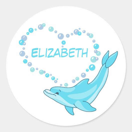 Dolphin Heart, aangepast Ronde Sticker (Voorkant)