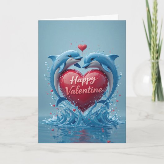 Dolphin Heart Valentine Ocean Love Romantic Feestdagen Kaart (Voorkant)
