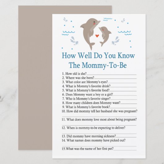Dolphin Hoe goed ken je het baby shower spel? (Voorkant / Achterkant)