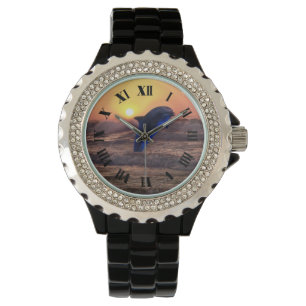 Dolphin in sunset Roman numeriek Horloge