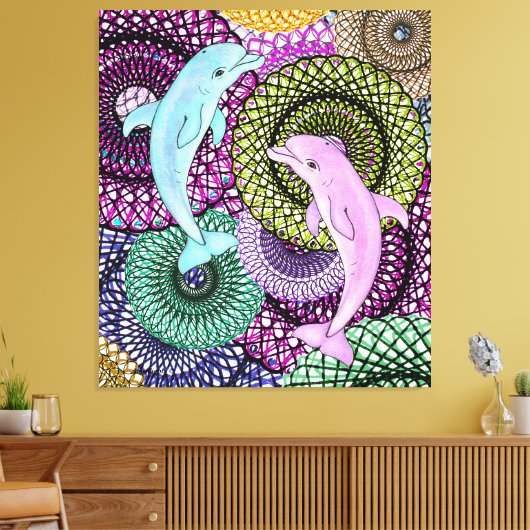 Dolphin Joy Canvas Afdruk (Insitu (Woonkamer))