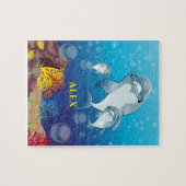 Dolphin kinder puzzel met de naam van het kind. (Horizontaal)