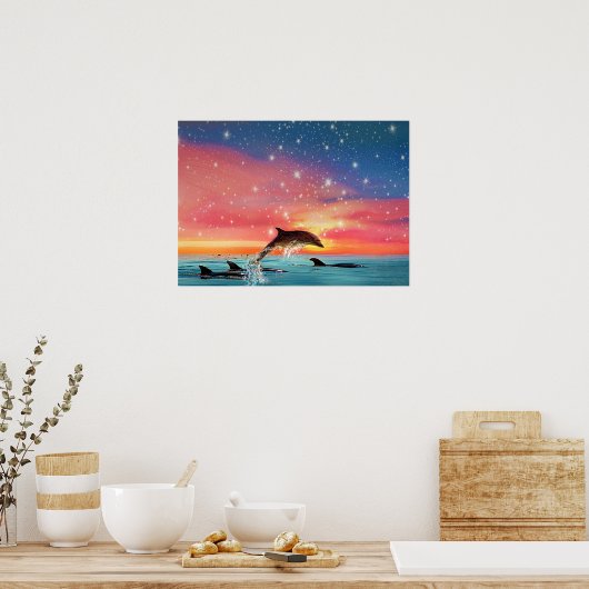 Dolphin Leaping | Zee en sterren voor fikdieren Poster (Keuken)