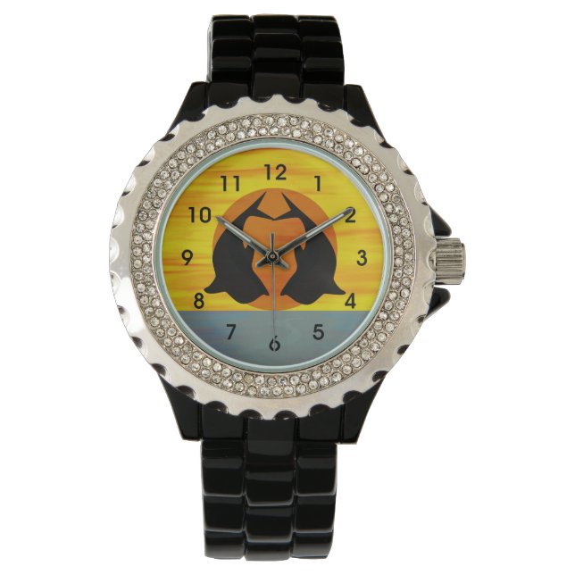 Dolphin Love Heart Horloge (Voorkant)