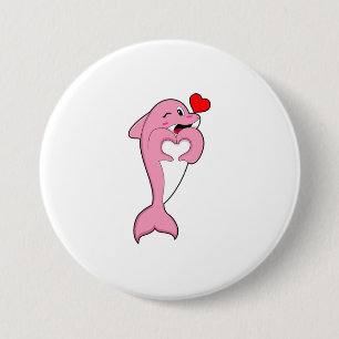 Dolphin Love Heart Ronde Button 7,6 Cm