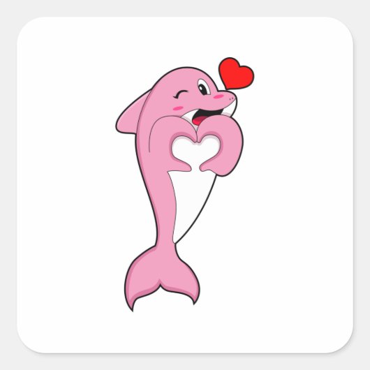Dolphin Love Heart Vierkante Sticker (Voorkant)