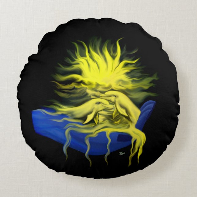 Dolphin Love Rond Kussen (Voorkant)