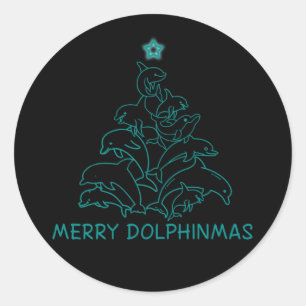 Dolphin Lover Gift Dolphin Merry Kerstboom Ronde Sticker