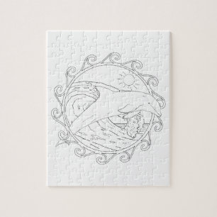 Dolphin Maori Sun kleurpuzzel voor volwassenen Legpuzzel