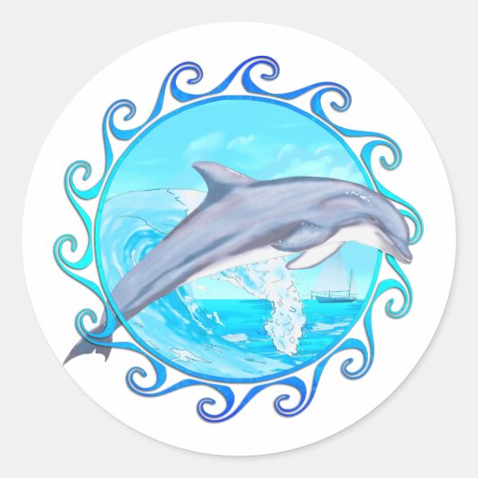 Dolphin Maori Sun Ronde Sticker (Voorkant)