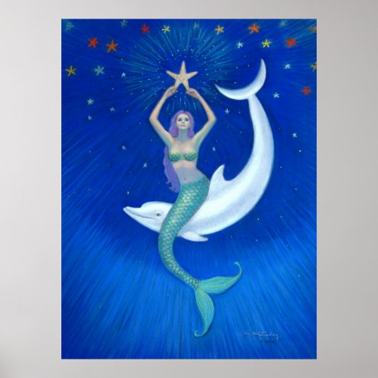 Dolphin Moon Mermaid fantasy art Poster (Voorkant)