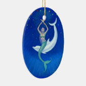 Dolphin Moon Mermaid Oval Kerstversiering Keramisch Ornament (Rechts)