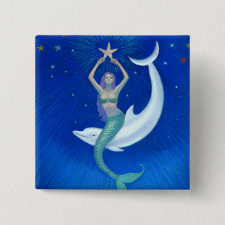 Dolphin Moon Mermaid Vierkante Button 5,1 Cm