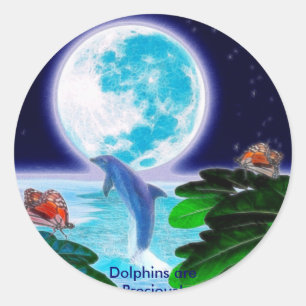 DOLPHIN MOON Paradise Art-serie Ronde Sticker