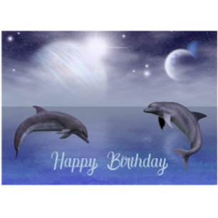 Dolphin Ocean en Night Sky Fantasy Verjaardag Kaar Kaart