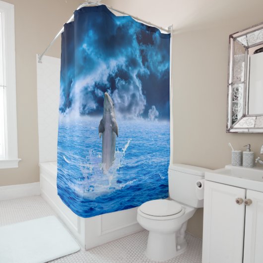 Dolphin Ocean Storm Shower Curtain Douchegordijn (In situ)