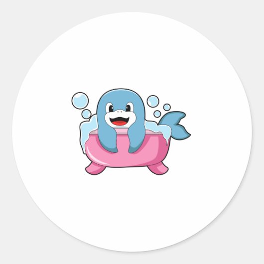 Dolphin on Bathtub Ronde Sticker (Voorkant)