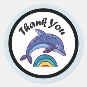 Dolphin over een regenboog Dank je wel Ronde Sticker