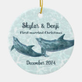 Dolphin Pair First Married Christmas Keramisch Ornament (Voorkant)