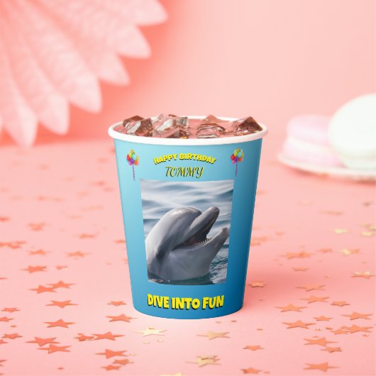 Dolphin Party Splash Papieren Bekers (Insitu)
