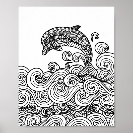 Dolphin Playing - Color Your Own Art Poster (Voorkant)