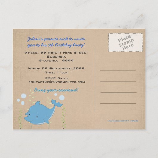 Dolphin Pool Anniversaire Invitation PostCard (Dos)