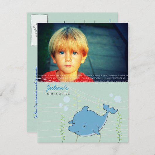 Dolphin Pool Anniversaire Invitation PostCard (Devant / Derrière)