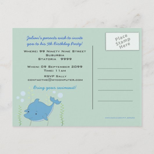 Dolphin Pool Anniversaire Invitation PostCard (Dos)