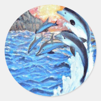 Dolphin Porpoise oceanische scènes kunst Ronde Sticker