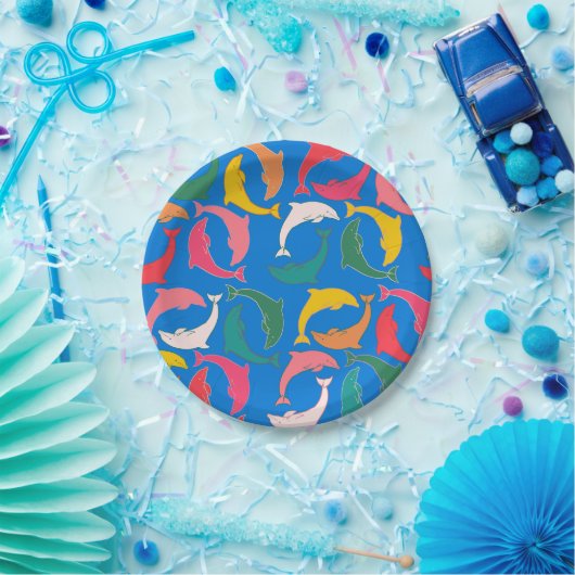 Dolphin Print Blue Papieren Bordje (Feest)