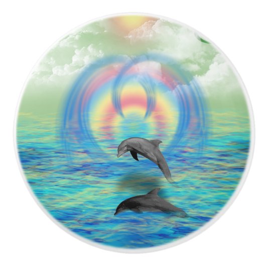 Dolphin Rising Keramische Knop (Voorkant)
