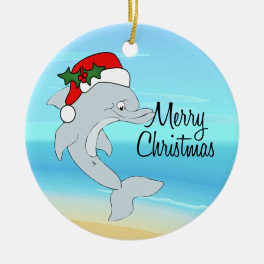 Dolphin Santa Tropical Kerstversiering Keramisch Ornament (Voorkant)