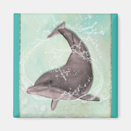 Dolphin Splashing in Aqua Green Water Magneet (Voorkant)