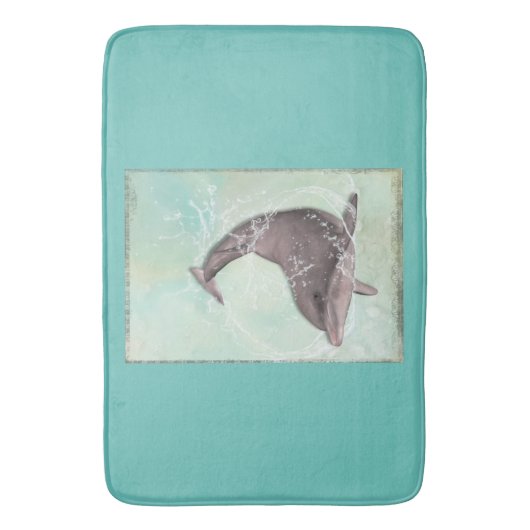Dolphin Splashing rond in Koel Groen Water Badmat (Voorkant Verticaal)