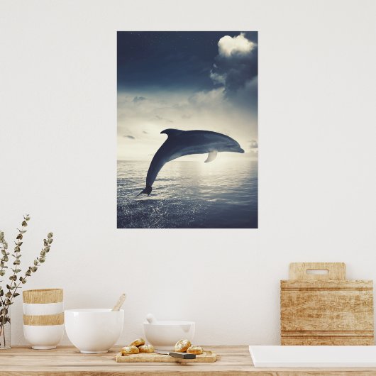 Dolphin springt uit de waterkunst poster (Keuken)