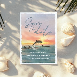 Dolphin Sunset Beach Waterverf Weddenschap Save th The Date