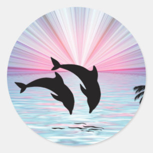 Dolphin Sunset Ronde Sticker