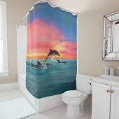 Dolphin Tropical Beach Sunset Seascape Douchegordijn (In situ)