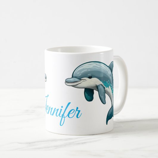 Dolphin with custom Name blue sea animal Design Koffiemok (Voorkant rechts)