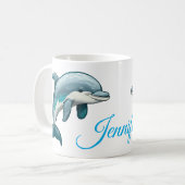 Dolphin with custom Name blue sea animal Design Koffiemok (Voorkant links)