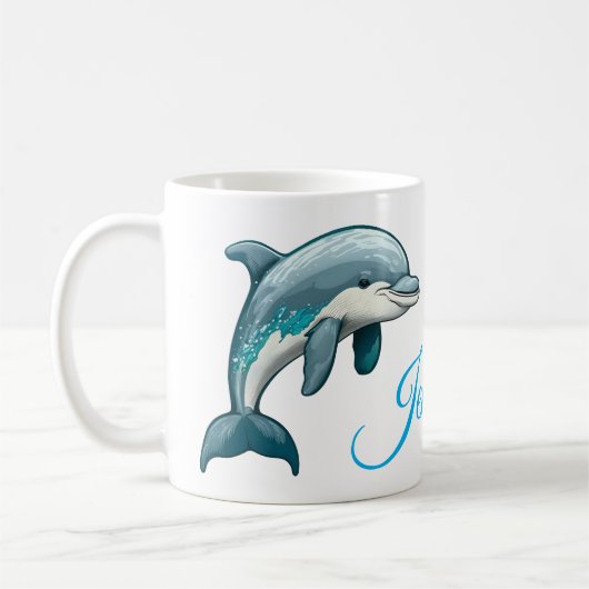 Dolphin with custom Name blue sea animal Design Koffiemok (Links)