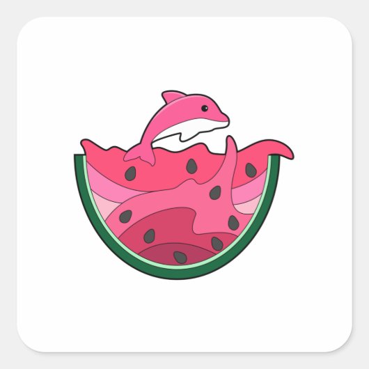 Dolphin with Watermelon Vierkante Sticker (Voorkant)