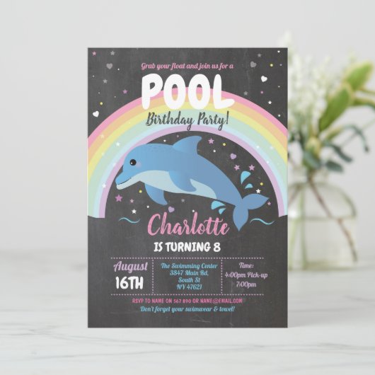 Dolphin Zwembad Feest Verjaardag Strand Drijver Oc Kaart (Staand voorkant)