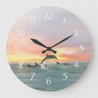 Dolphins Beach Sunset Ocean Seascape Waterverf