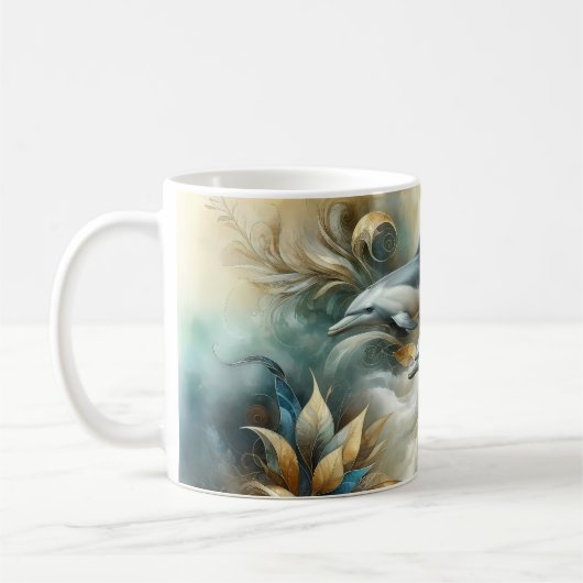 Dolphins Golden Botanical Dreamscape Koffiemok (Links)