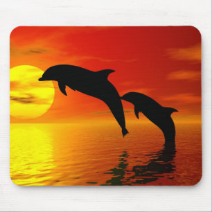 Dolphins Jumping Sunset Mousepad Muismat