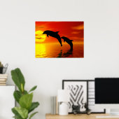 Dolphins Jumping Sunset Poster (Thuiskantoor)