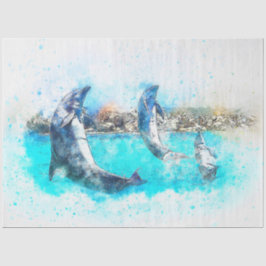 Dolphins Jumping Waterverf Art Decoupage Tissuepapier