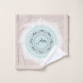 Dolphins Mandala Pale Bleu Taupe Côte (Gant de toilette)